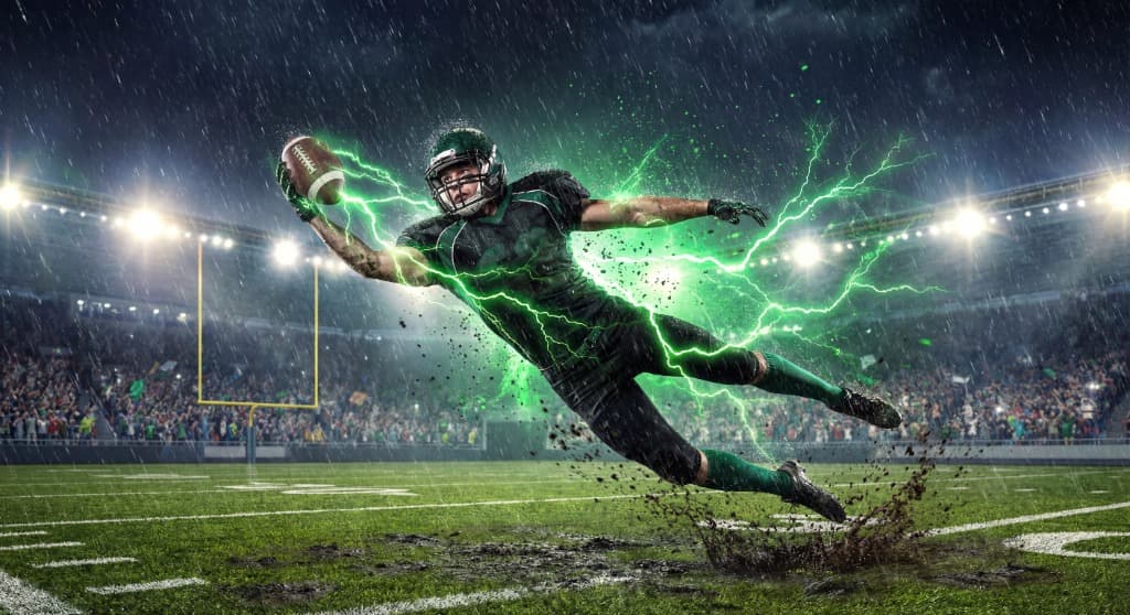 Football player making an incredible catch